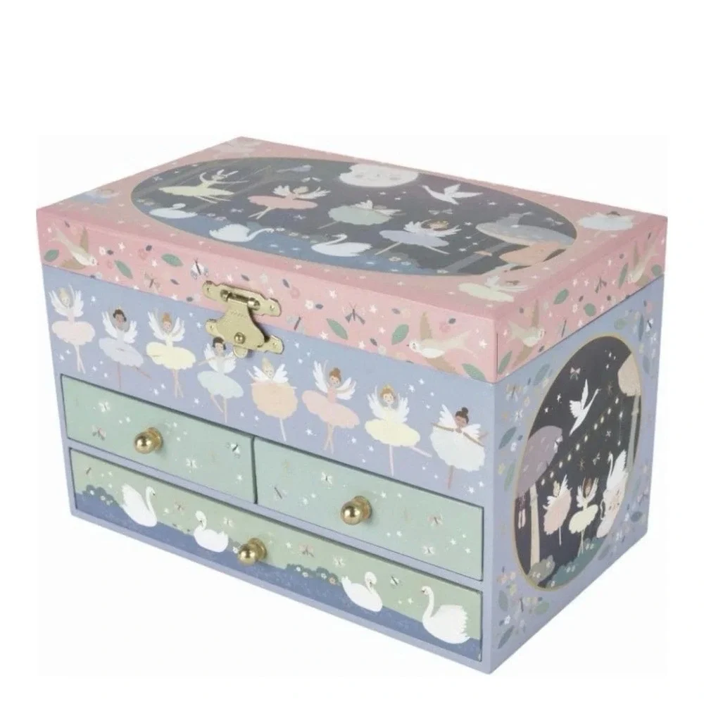 Floss & Rock Enchanted Swan Lake Musical Jewelry Box with 3 Drawers New